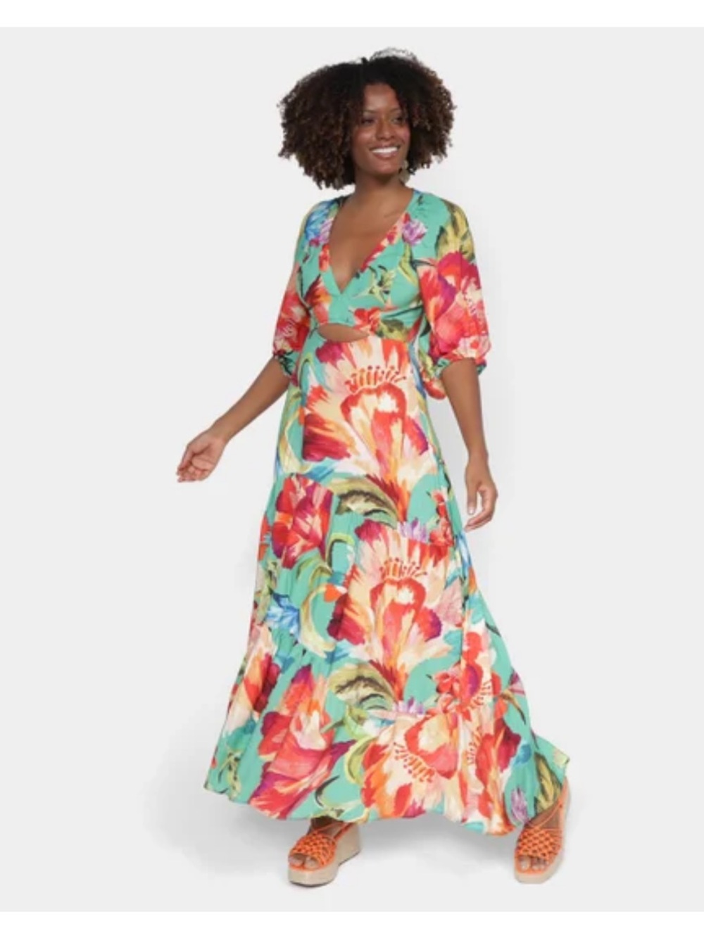 Farm rio Vestido Longo Floral Maxi Cutout Dress